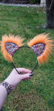 Black Rainbow Sparkle-Orange Faux Fur Kittycorn Ears