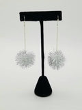 Sparkle Pom Pom Chain Drop Earrings