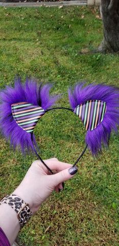 Halloween Stripes-Purple Faux Fur Kittycorn Ears