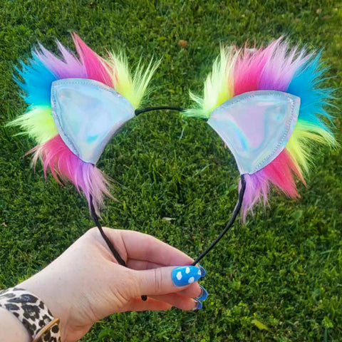 Holographic Rainbow Kittycorn Ears