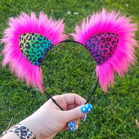 Neon Rainbow Cheetah Kittycorn Ears