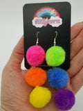 Neon Rainbow Queen Pom Pom Earrings
