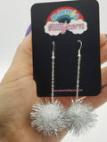 Sparkle Pom Pom Chain Drop Earrings